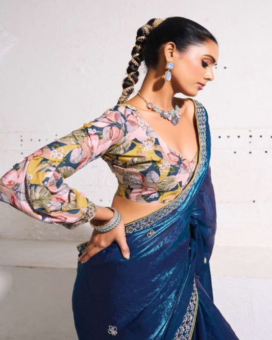 Shimmer Blue Silk Saree