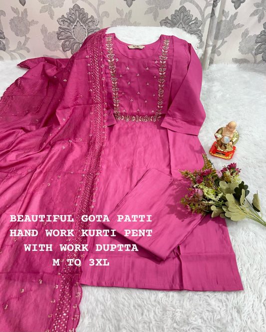 Pink Muslin Silk Suit