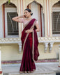 Maroon Satin velvet Saree