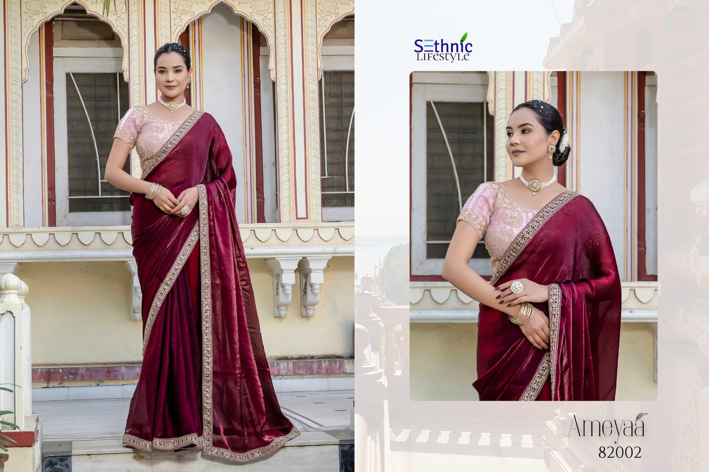 Maroon Satin velvet Saree