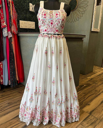 White Koti Silk Lehenga