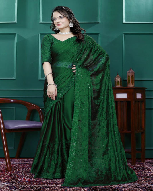 Bottle Green Ready To Wear Saree