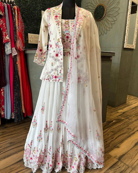 White Koti Silk Lehenga