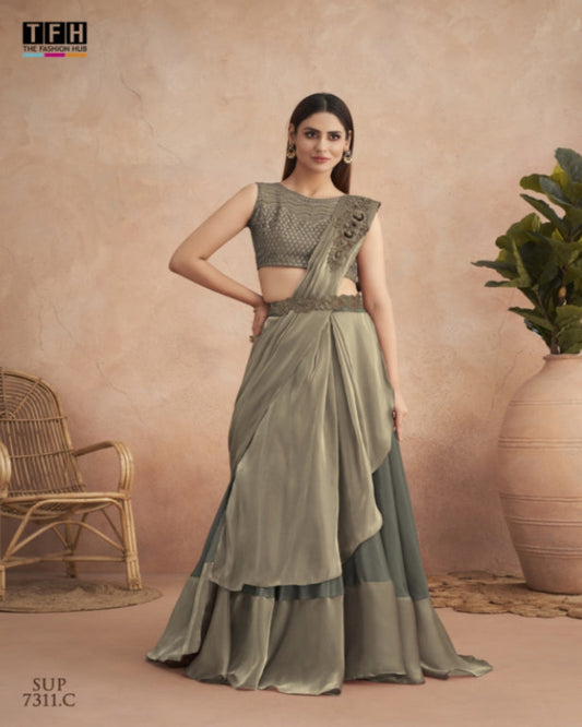 Pista Green Lehenga Saree