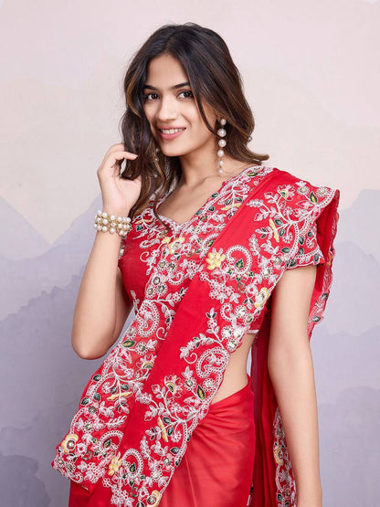 Red Rangoli Silk Saree