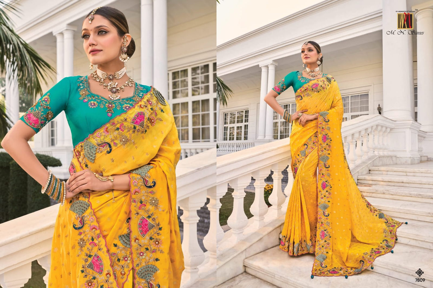 Yellow and Green Wedding Saree