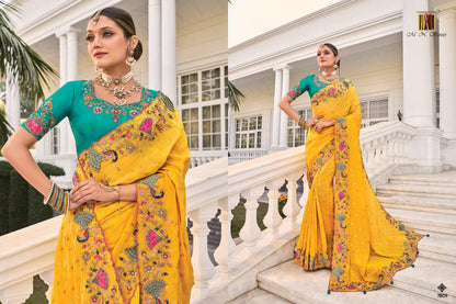 Yellow and Green Wedding Saree