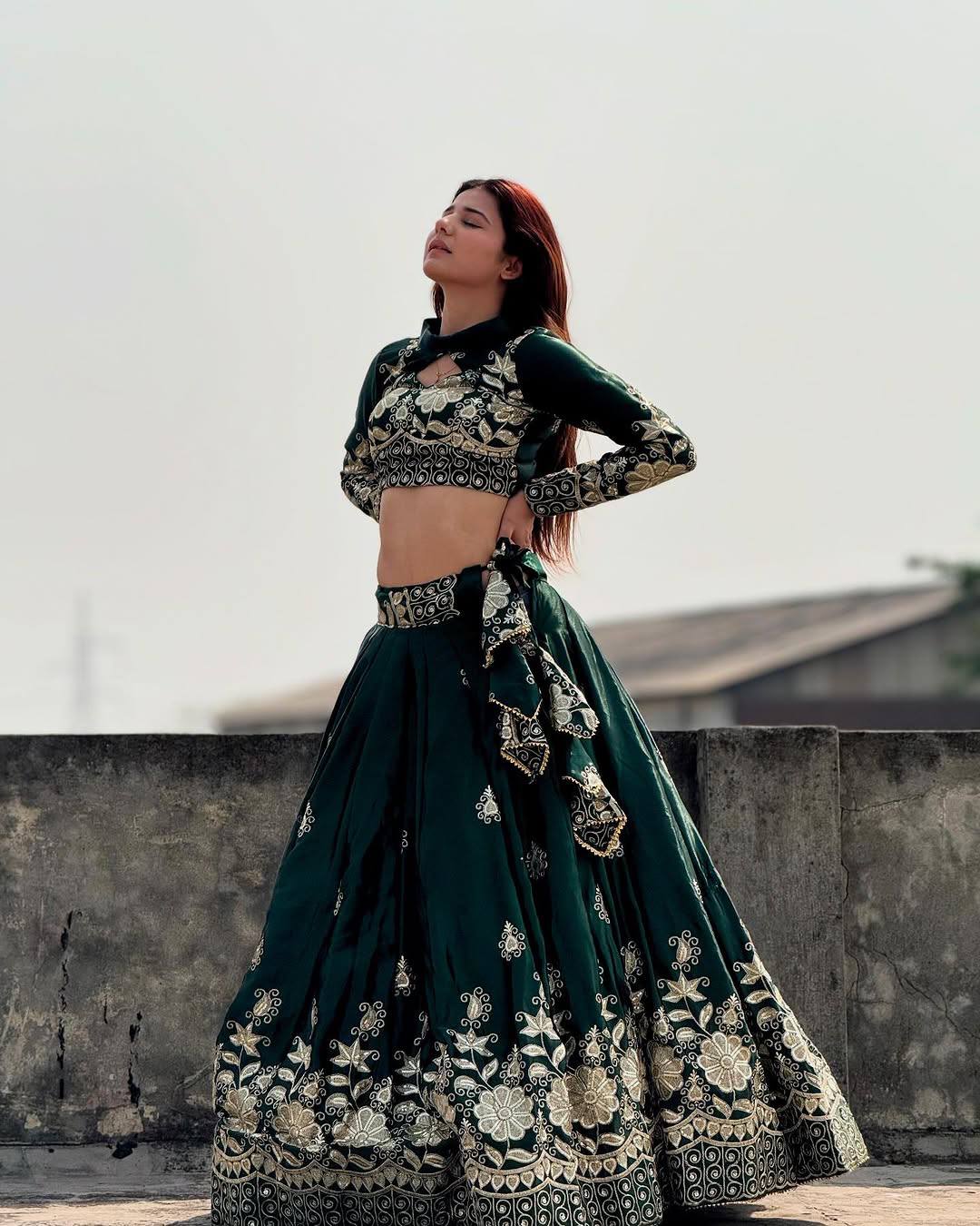 Bottle Green Silk Lehenga