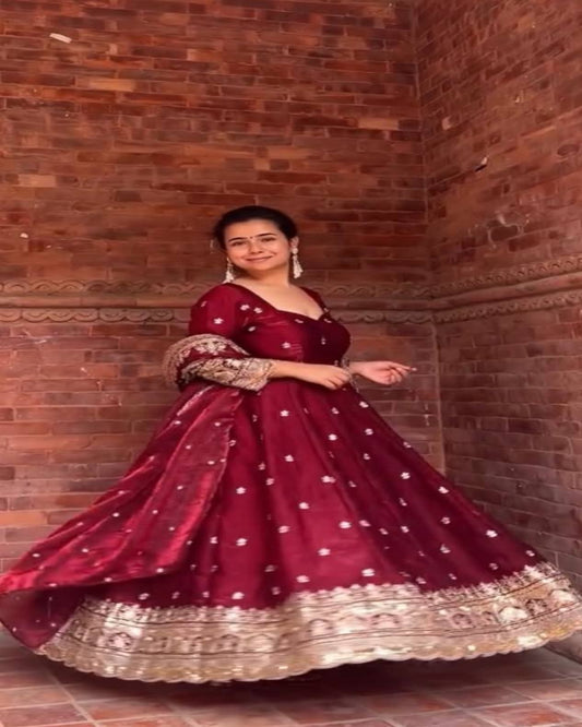 Maroon Embroidered Anarkali