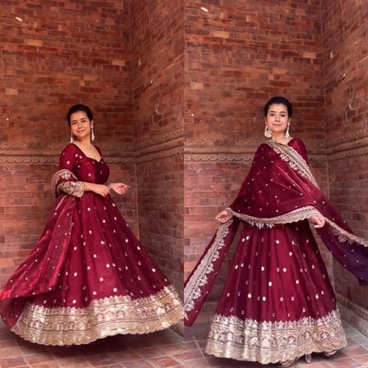 Maroon Embroidered Anarkali