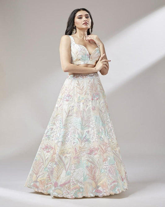 White Net Muti Colour Lehenga