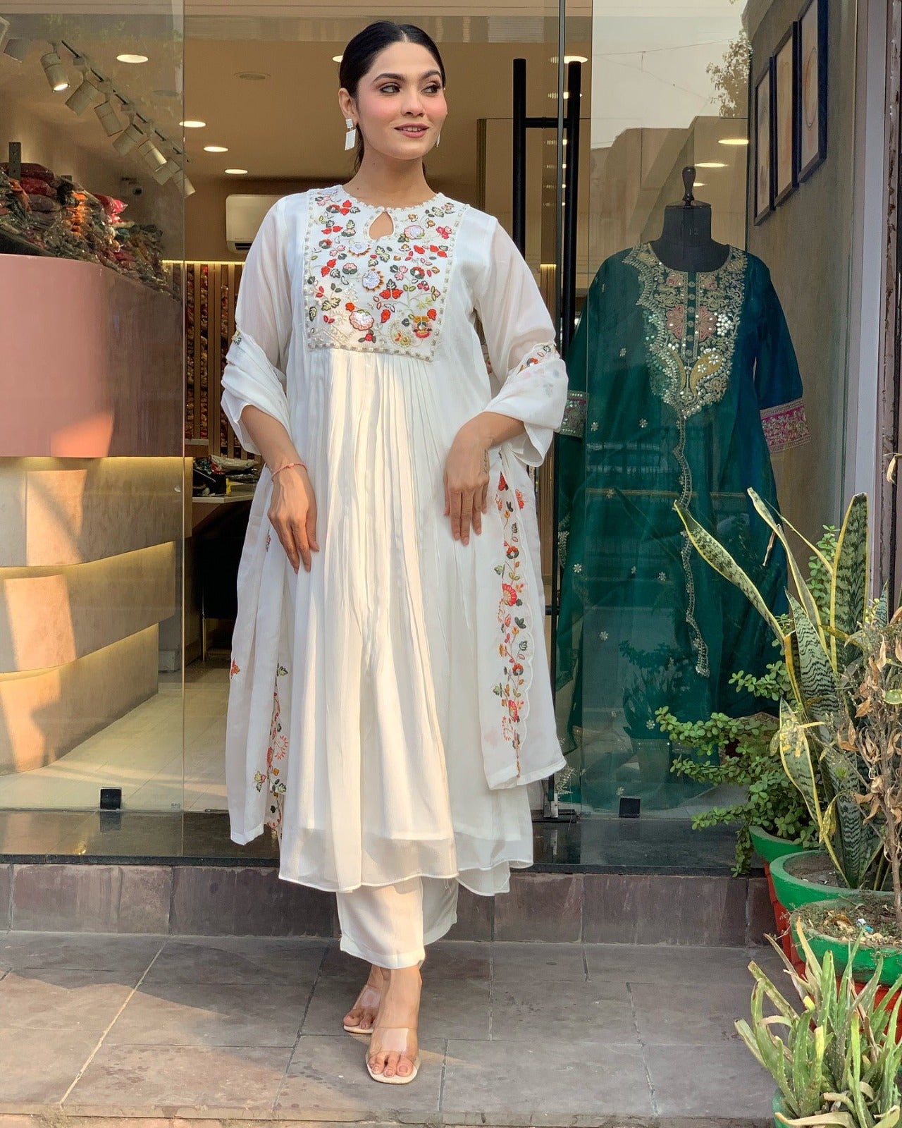 White Floral Punjabi