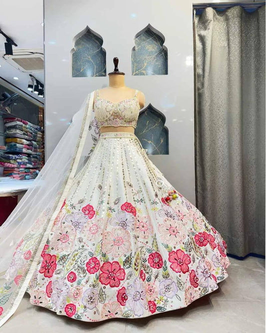 Pearl White Silk Lehenga