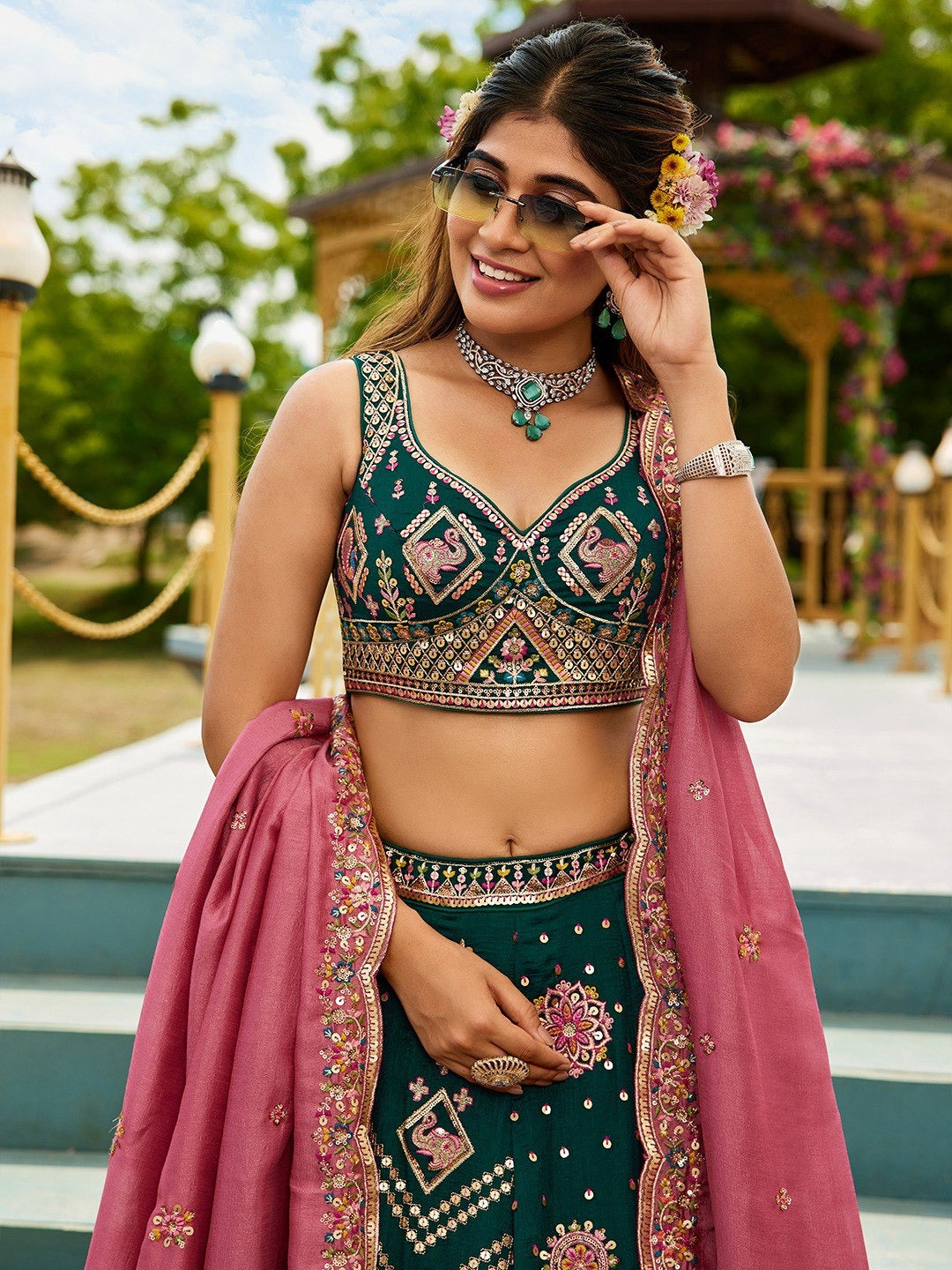 Emerald Green Georgette Lehenga