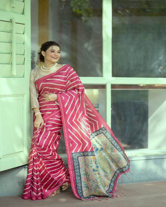 Pink Leheriya Saree