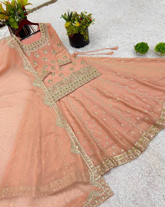 Soft Peach Georgette Lehenga
