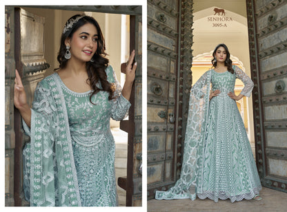 Light Mint Green Net Gown With Dupatta