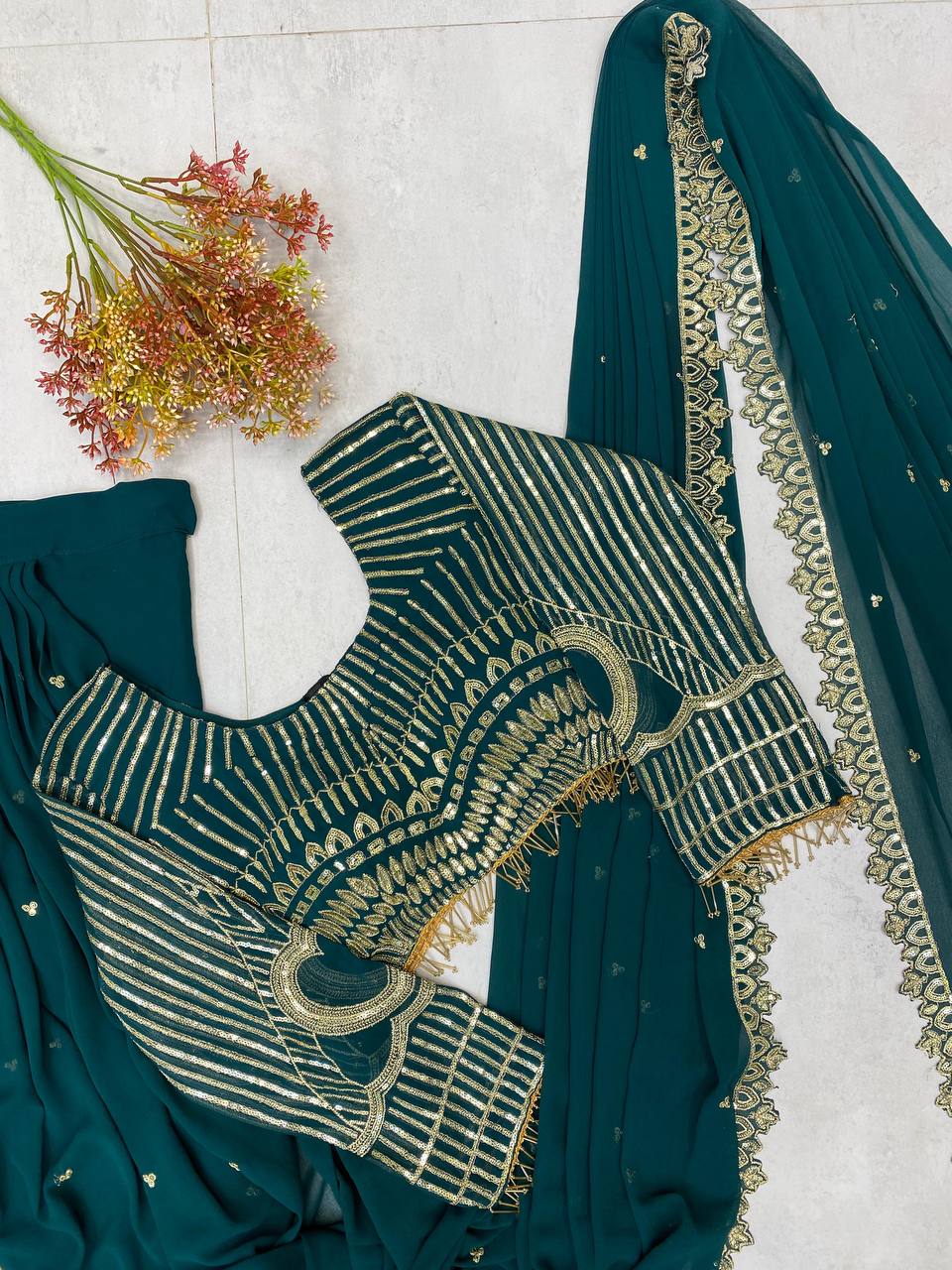Bottle green Lehenga Saree