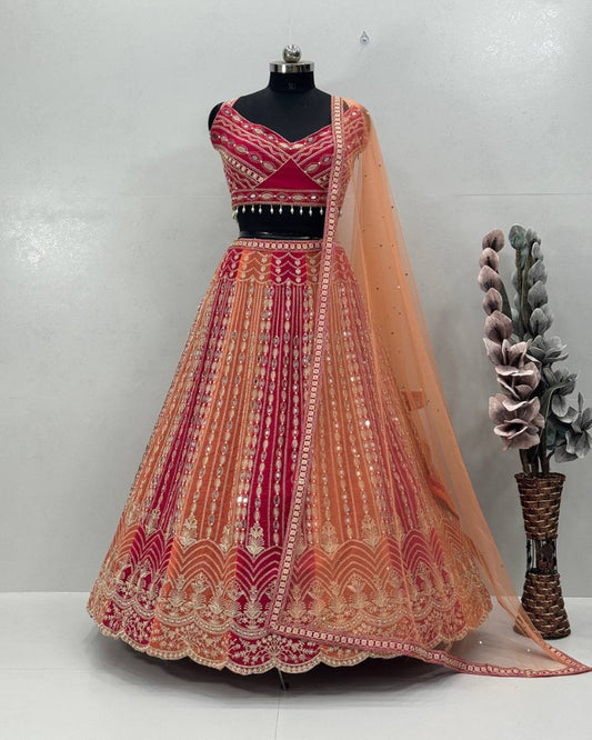 Pink And Orange Regal Lehenga