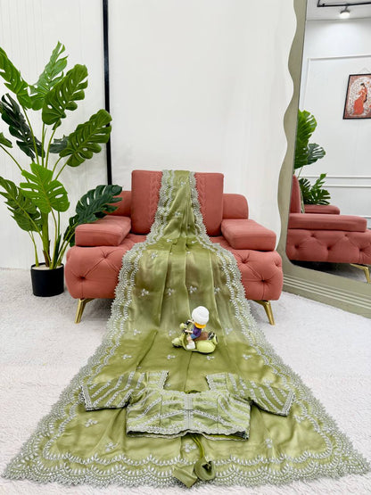 Pista Green Jimmy Choo Saree
