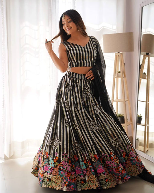 Stripes Georgette Lehenga