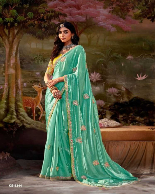 Mint Green And Chrome Yellow Silk Saree