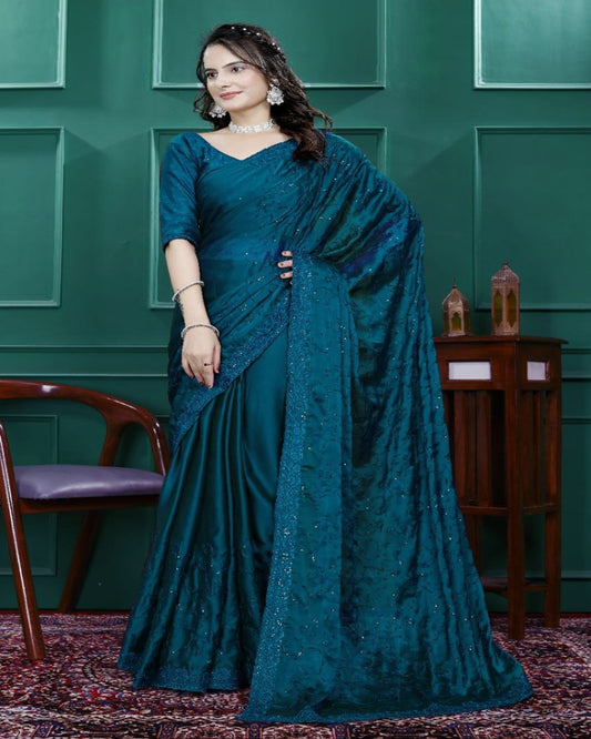 Teal blue Ready To Wear Saree