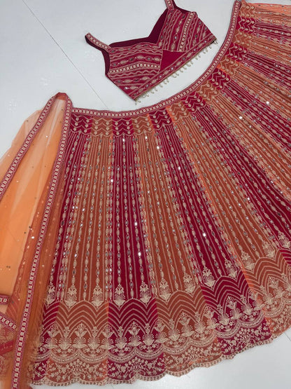 Pink And Orange Regal Lehenga