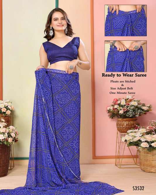 Dark Purple Bandhej Saree