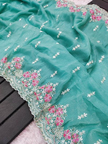 Blue Crunchy Silk Saree
