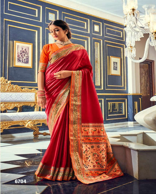 Red and Orange Soft Silk Saree