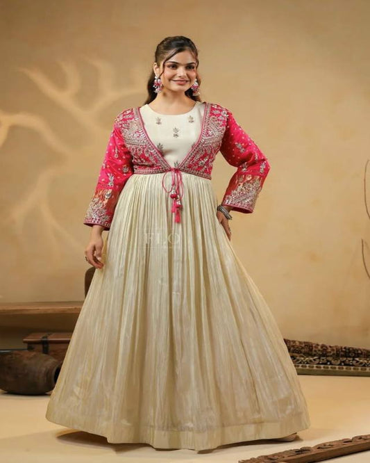 Cream Gown With Pink Koti