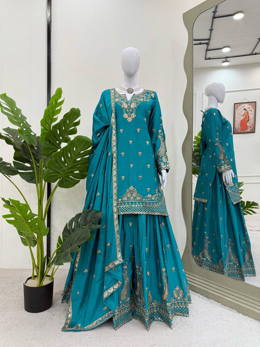 Light Blue Chinon Silk Palazzo Outfit