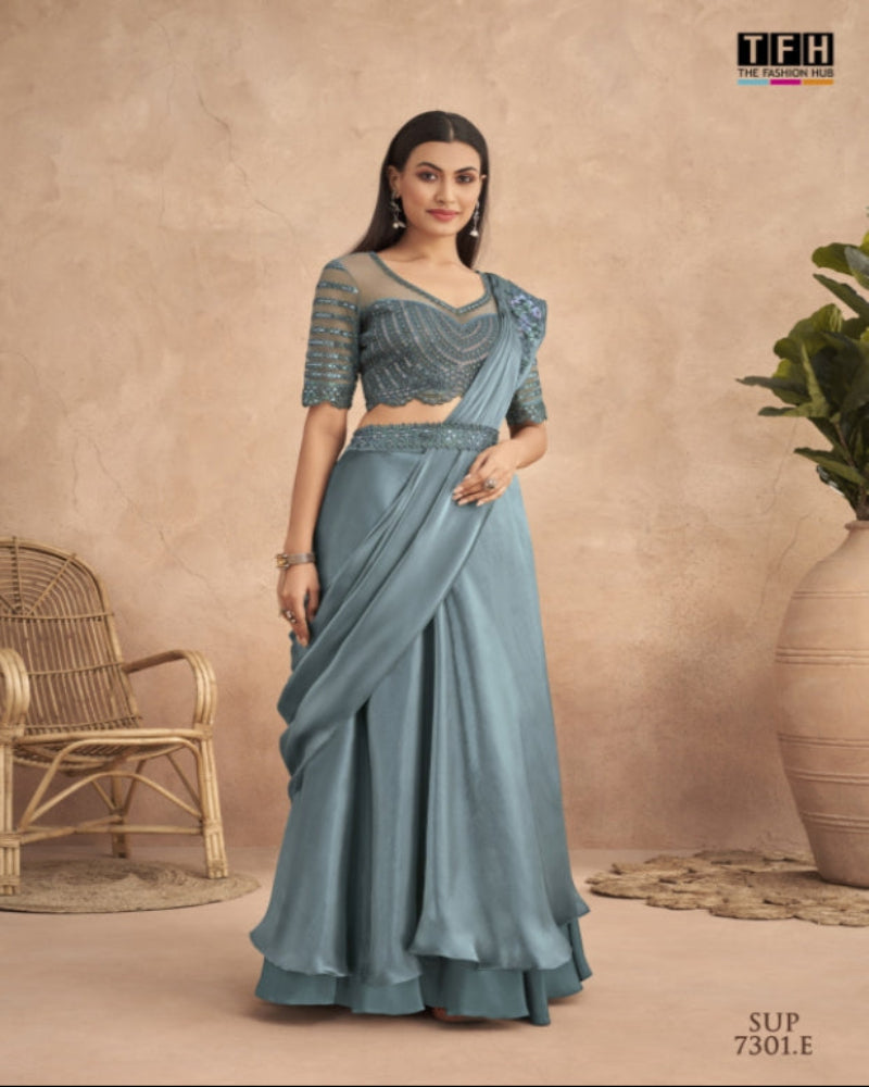 Ash Green Lehenga Saree