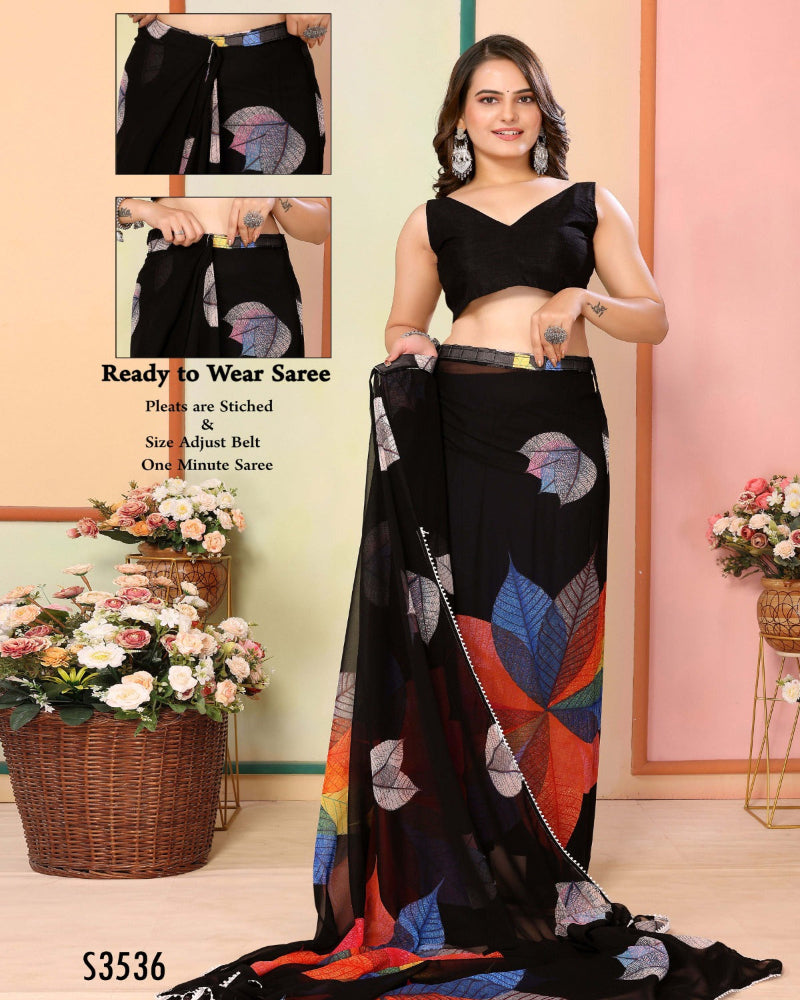 Black Printed Ready To Wear Saree