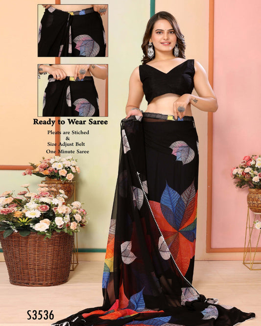 Black Printed Ready To Wear Saree