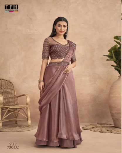 Rust Pink Lehenga Saree