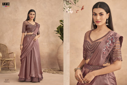 Rust Pink Lehenga Saree