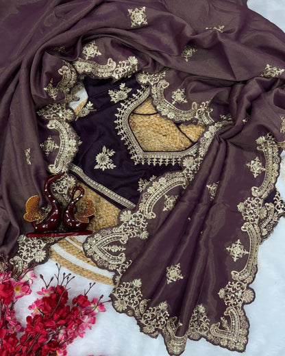 Copper Gold Purple Silk Saree