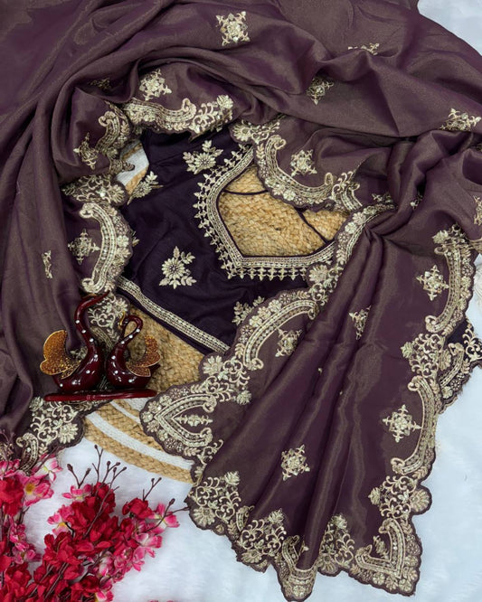 Copper Gold Purple Silk Saree