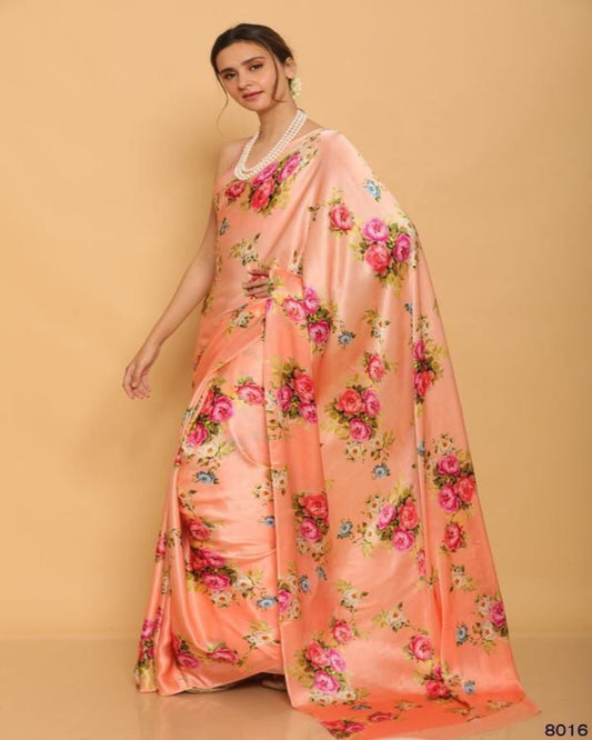 Light Peach Floral Saree