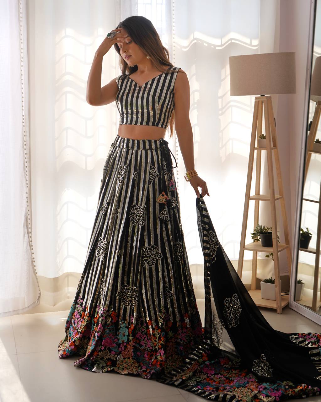 Stripes Georgette Lehenga