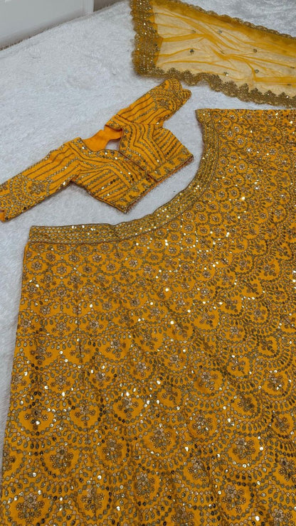 Bright Yellow Sequins Lehenga