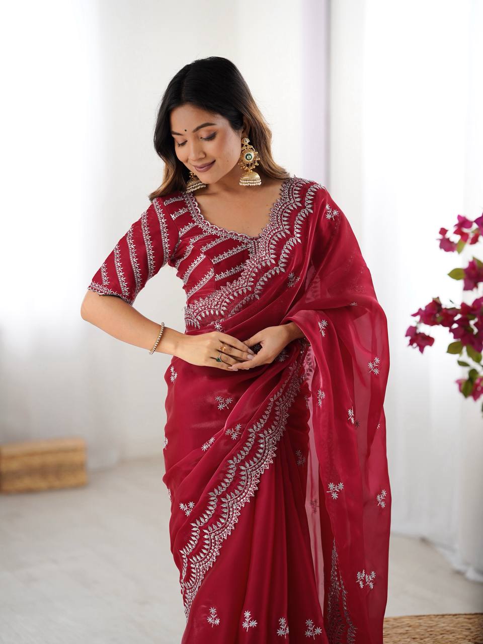 Cherry Red Jimmy Choo Saree
