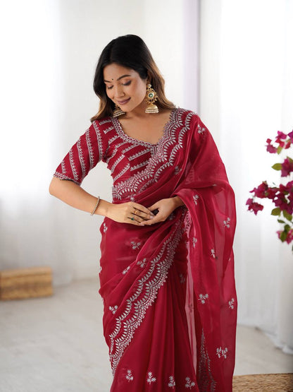 Cherry Red Jimmy Choo Saree