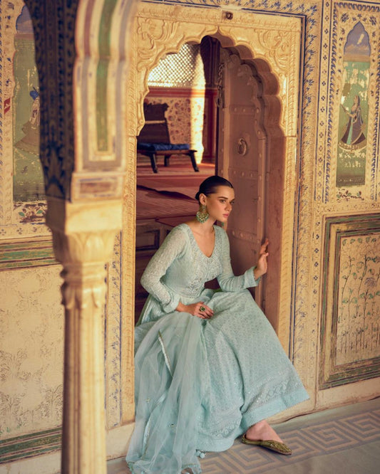 Light Blue Chikankari Gown