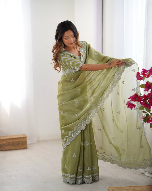 Pista Green Jimmy Choo Saree