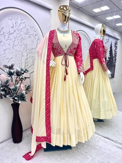 Cream Gown With Pink Koti