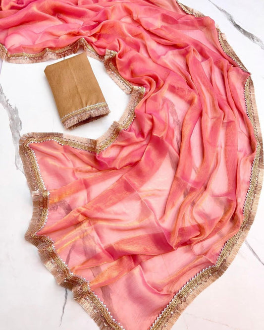 Rust Orange Chiffon Saree