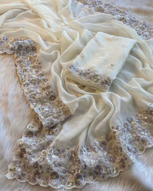 White Crush Silk Saree